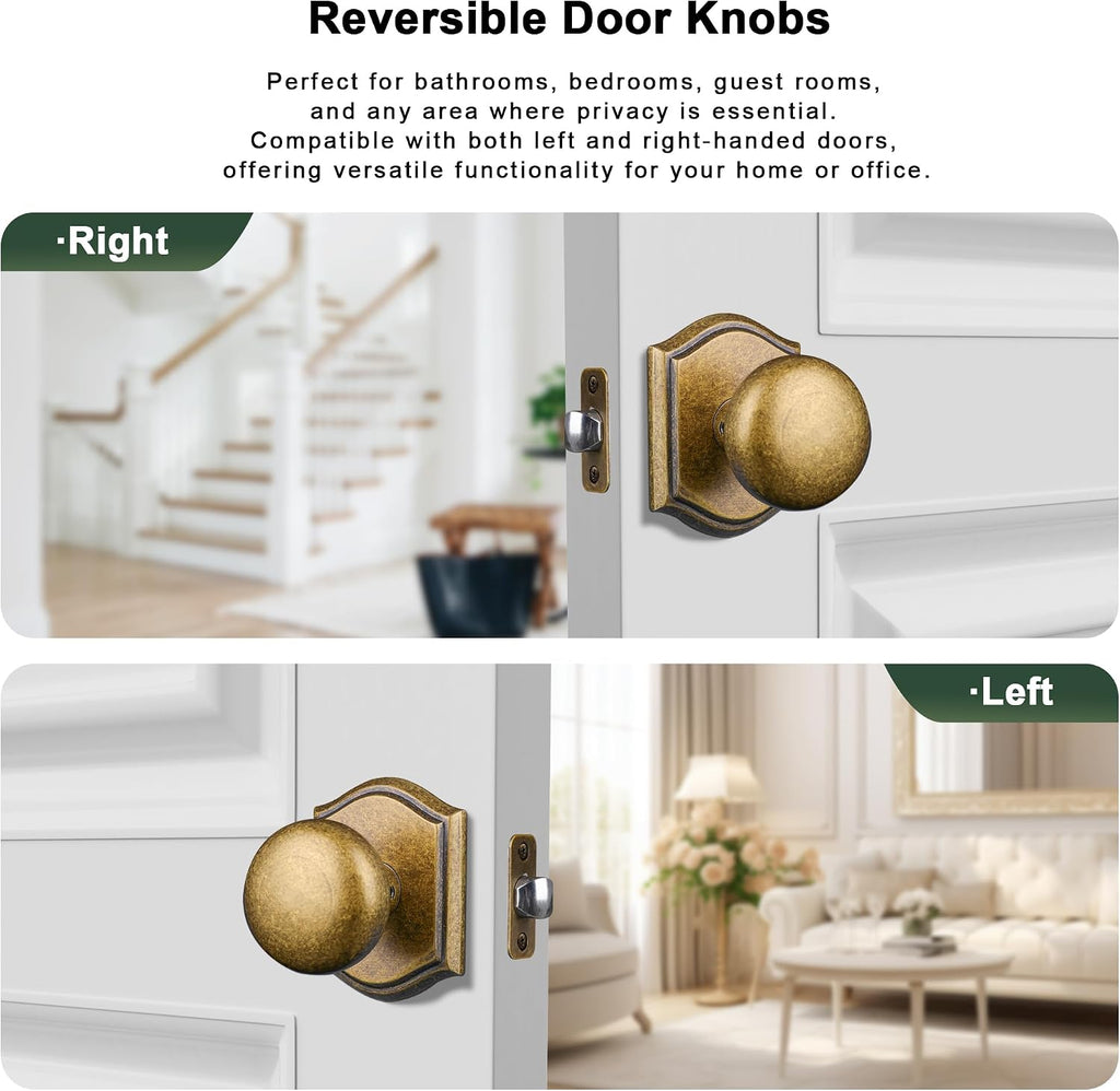 Vintage Antique Brass Passage Door Knob Interior, Zinc Alloy