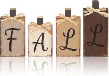 Fall Decorations Thanksgiving Neutral Brown Wooden Signs - Set of 4