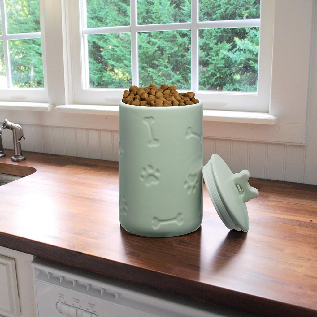 Dog Treat Container Airtight - 9"x5" Ceramic Big Treats Jar with Lid(Green)