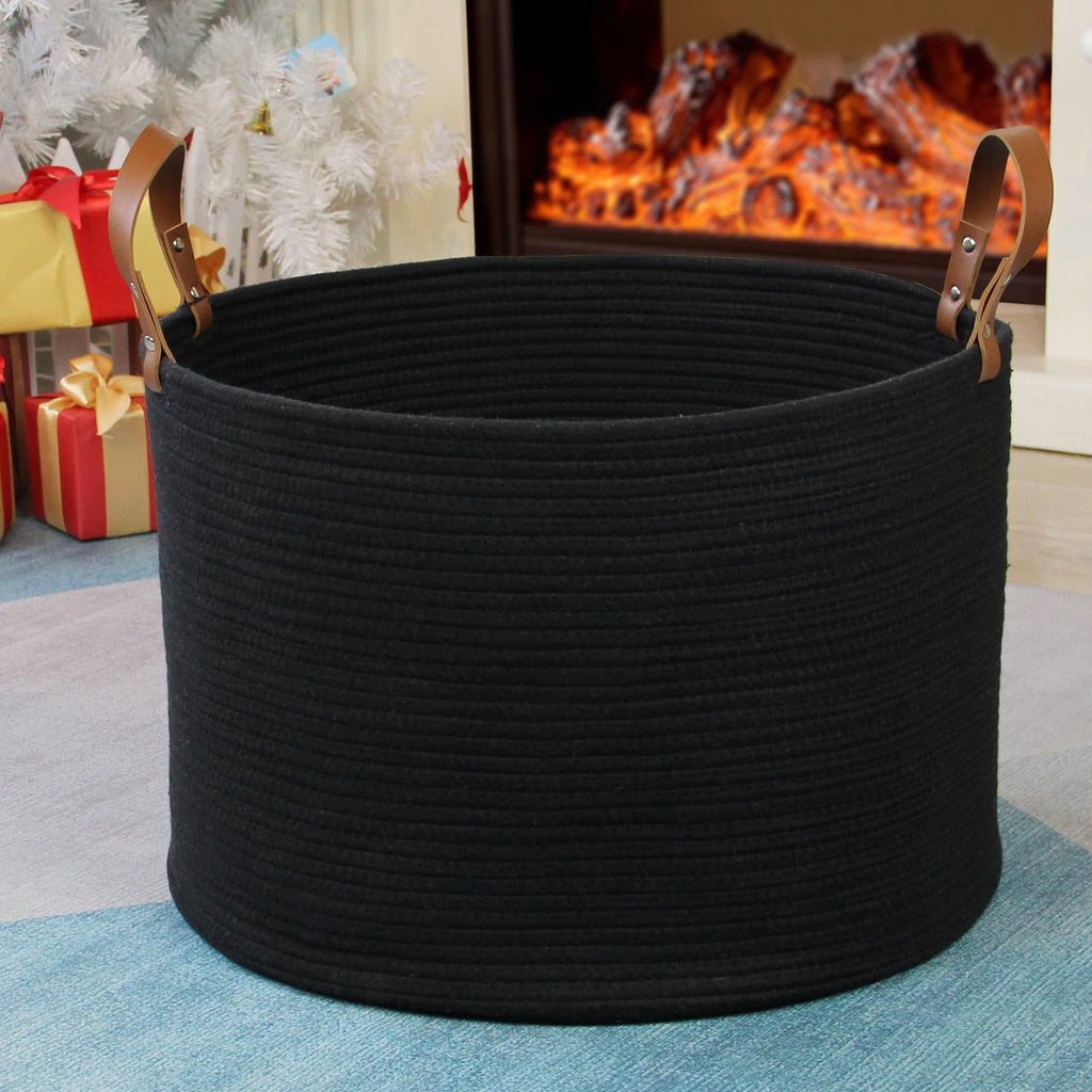 XXXLarge Cotton Rope Basket - Woven Storage Basket with long Handle for Blankets, Towels and Pillows Laundry Hamper