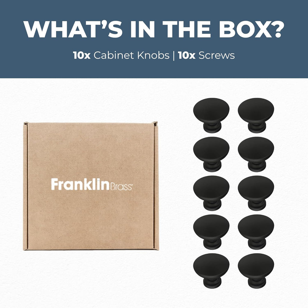 Fulton Matte Black Round Cabinet Knobs 1-3/16" Easy Install, Durable Hardware for Drawers, Dresser, Kitchen Cabinet