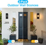 2-Pack Outdoor Wall Lanterns, Exterior Waterproof Wall Sconce with Glass Shades, Matte Black Porch Lights Wall Mounted