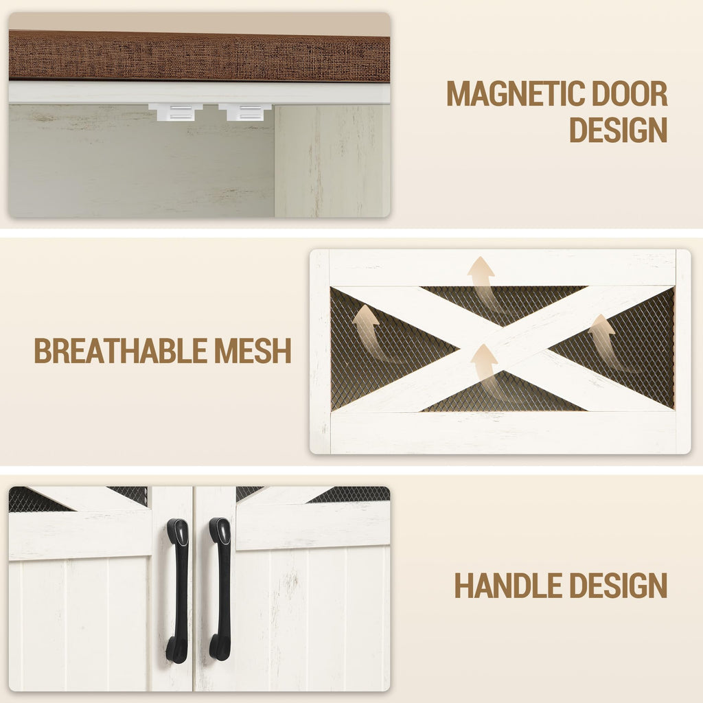 47.2" Shoe Storage Bench with 4 Barn Doors & Padded Seat Cushion