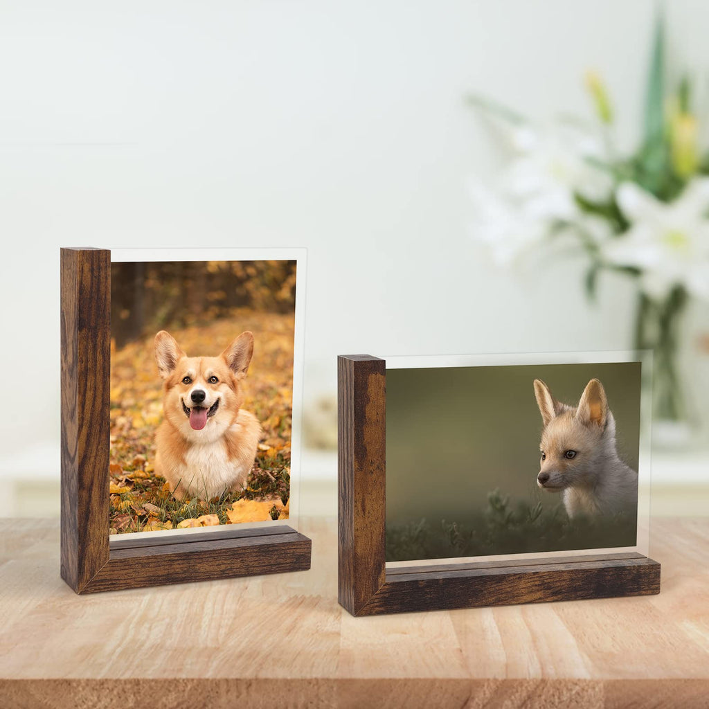 5x7 Picture Frames Set of 2, Double Sided Frame Display Holder with Rustic L Shaped Horizontal Vertical Stand for 5