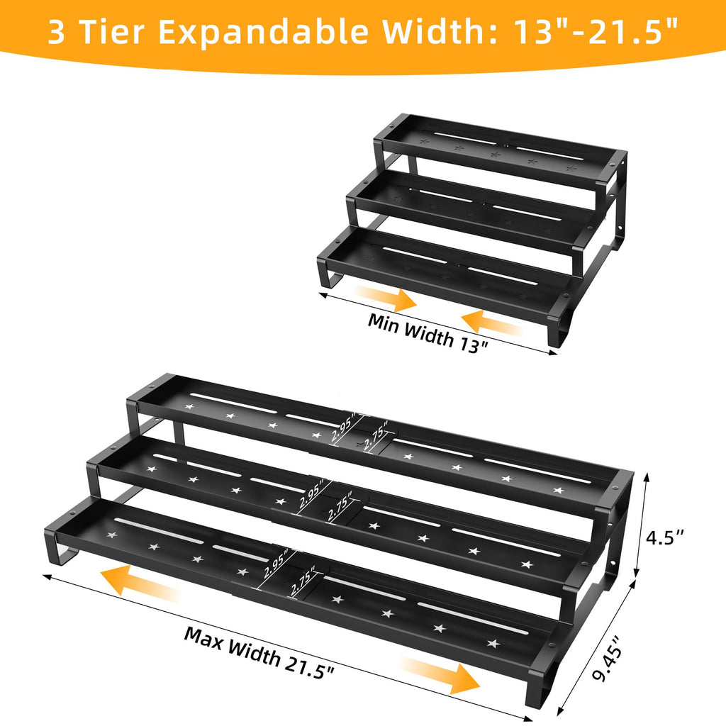 Expandable Spice Rack Organizer for Cabinet, 3-Tier Metal Shelf