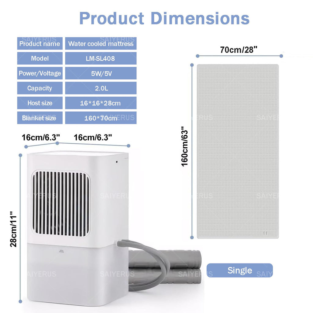 Water Cooled Mattress Pad with Remote Control, 3-Level Adjustable Cooling, Single or Double Bed Cooling System