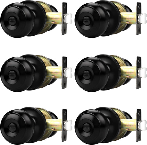 Black Door Knobs Bathroom, Interior Door Knob with Round Ball, Matte Black Privacy Door Knob, 6 Pack