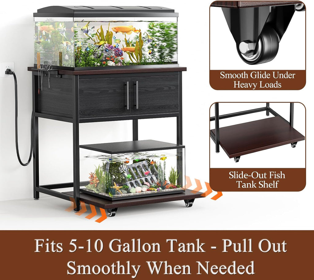 20-29 Gallon Fish Tank Stand with Power Outlet and Slide-Out Shelf