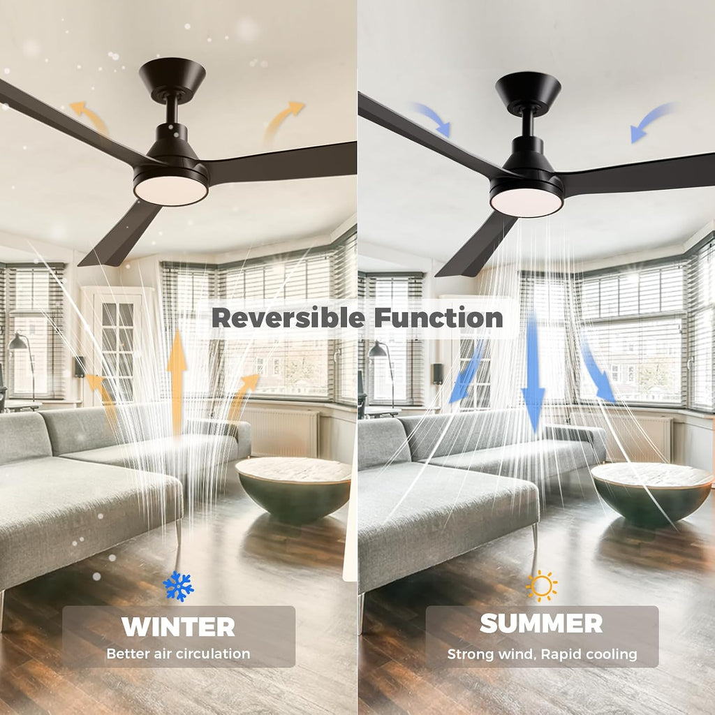 52 Inch Ceiling Fans with Lights and Remote, ETL Quiet Reversible DC Full Copper Motor, 2 Downrods, 3 CCT Dimmable, 6 Speeds Outdoor Ceiling Fans for Patios Porch Bedroom Living Room Black A101-B0DFVZYT54