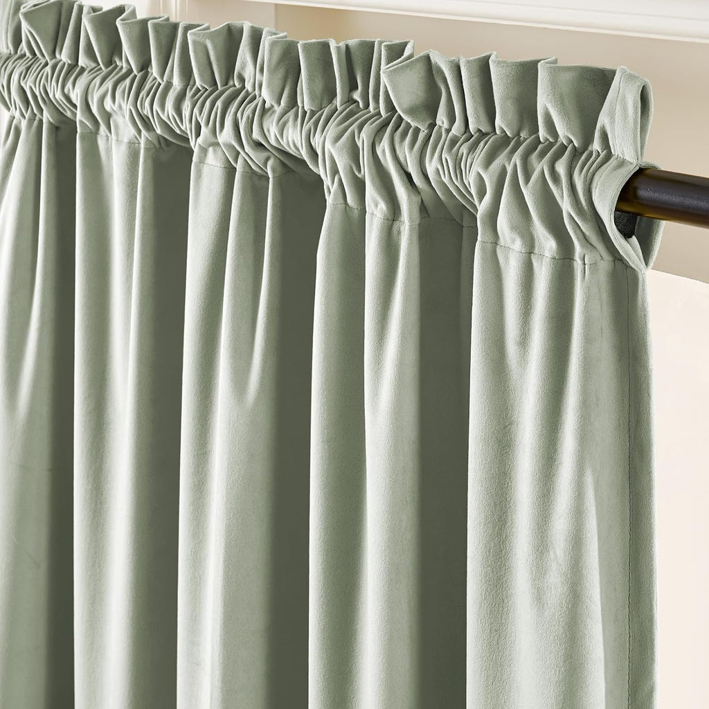 Green Velvet Curtains Blackout Thermal Insulated Curtains 96 Inch Long Window Drapes for Bedroom Living Room Super