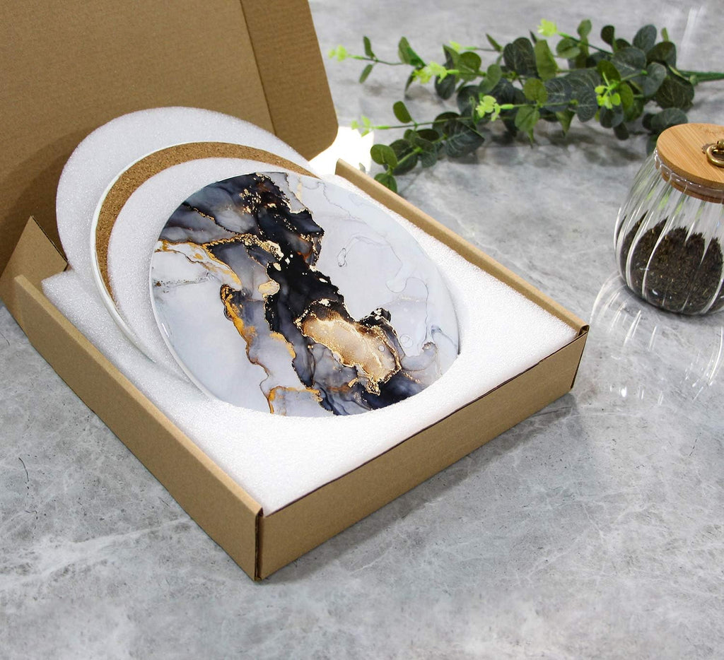 Ceramic Trivet for Hot Pots and Pans, Kitchen Decor Accessories for Table,Heat Resistant Mat with Marble Style,Round - Set of 2