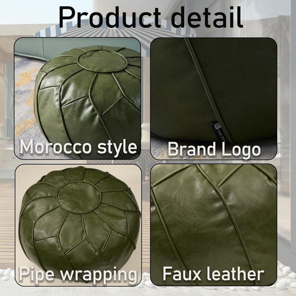 Handmade Moroccan Boho Chic Eco-Friendly Waterproof Faux Leather Unstuffed Pouf Ottoman Cover, Round Storage DIY Foot