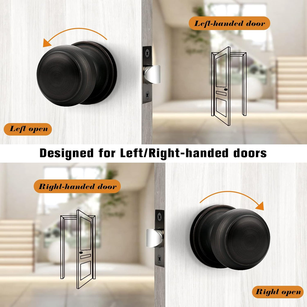 Oil Rubbed Bronze Door Knobs Interior, Passage Door Knobs Closet, Keyless Interior Door Knob, 10 Pack