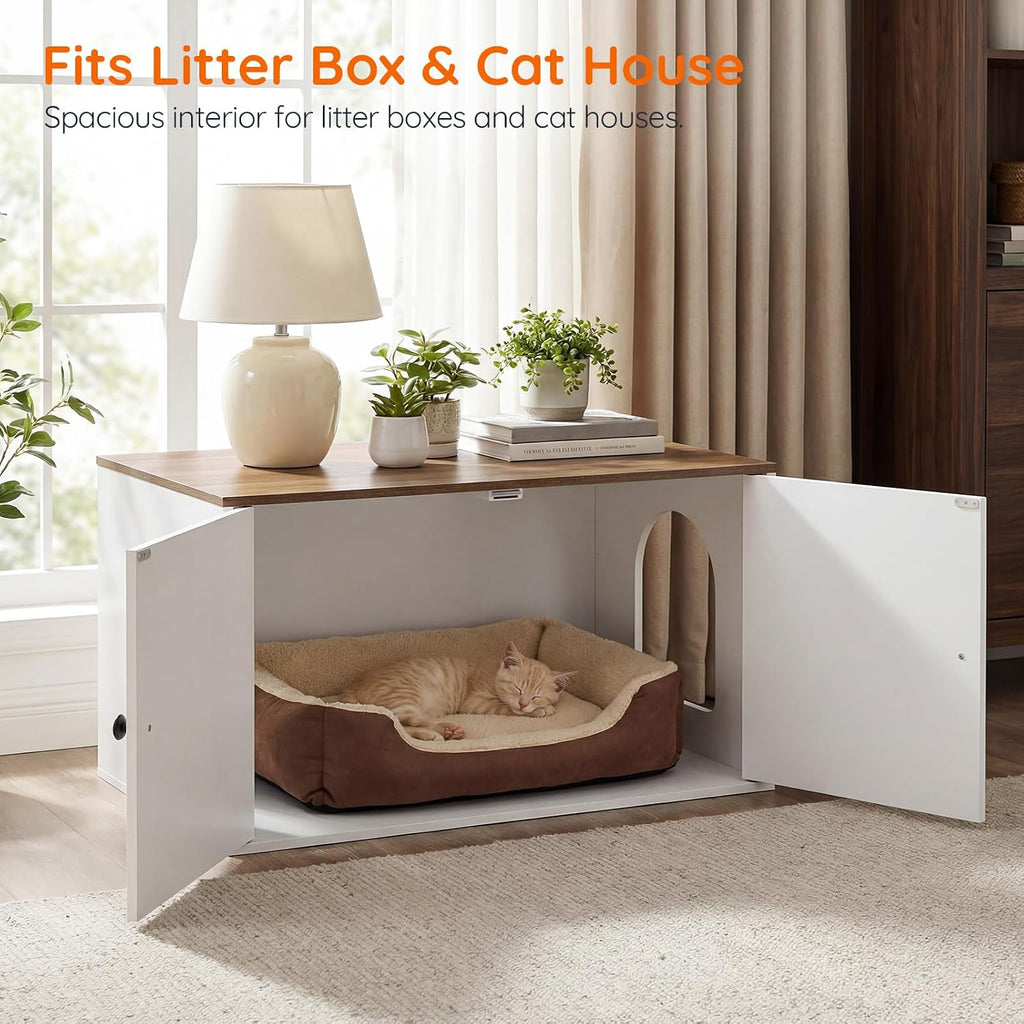 Cat Litter Box Enclosure, Hidden Litter Box Furniture with Side Entry, Litter Box Cabinet, Indoor Cat House, End Side