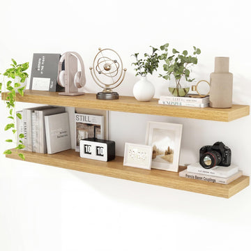 55 inch Floating Shelves for Wall, 9.3in Deep Oak Shelves 2 Packs