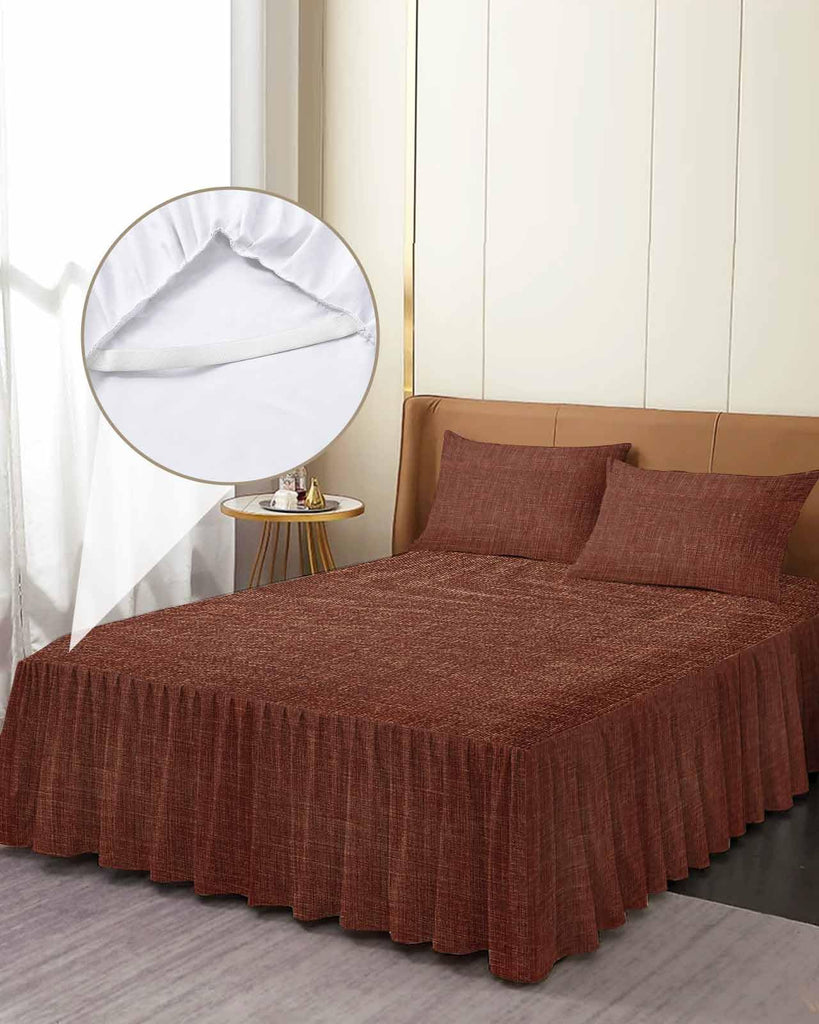 Ruffle Skirt Bedspread for Bed Vintage Dark Brown Linen 2 Piece Bedding Cover with Pillow Sham, 18In Drop