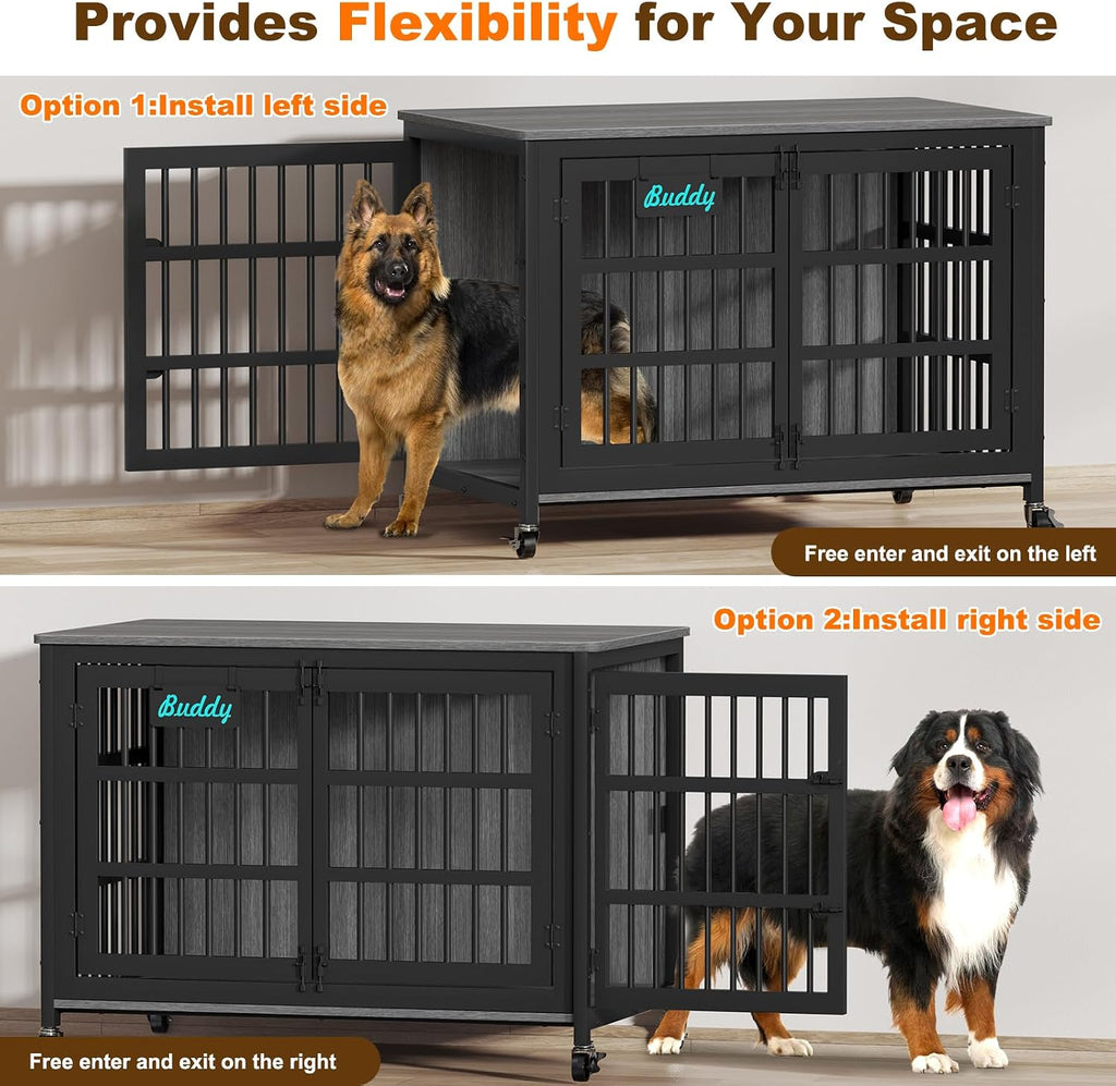 Heavy Duty Dog Crate Furniture on Lockable Wheels