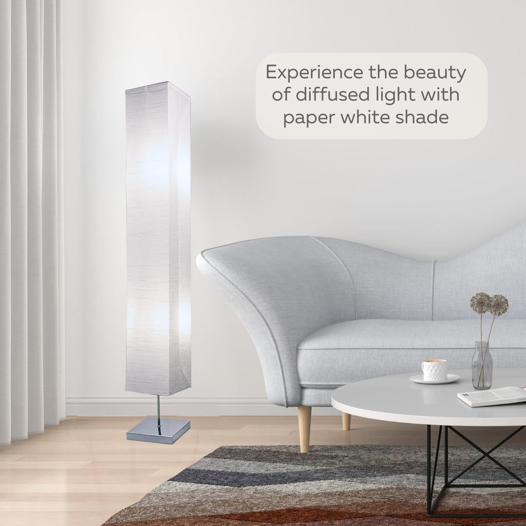 Rice Paper Floor Lamp Set of 2-59" Tall Japanese Paper Lantern Floor Lamps with Chrome Base and Foot Switch, 10" Shade
