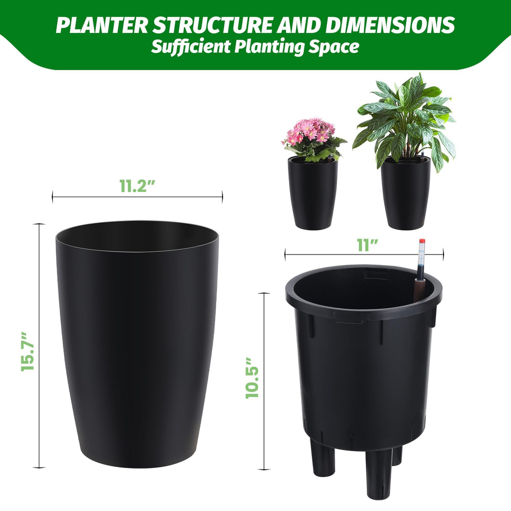 16" Tall Planter Set of 4, Self Watering Pots, Large Planter for Outdoor