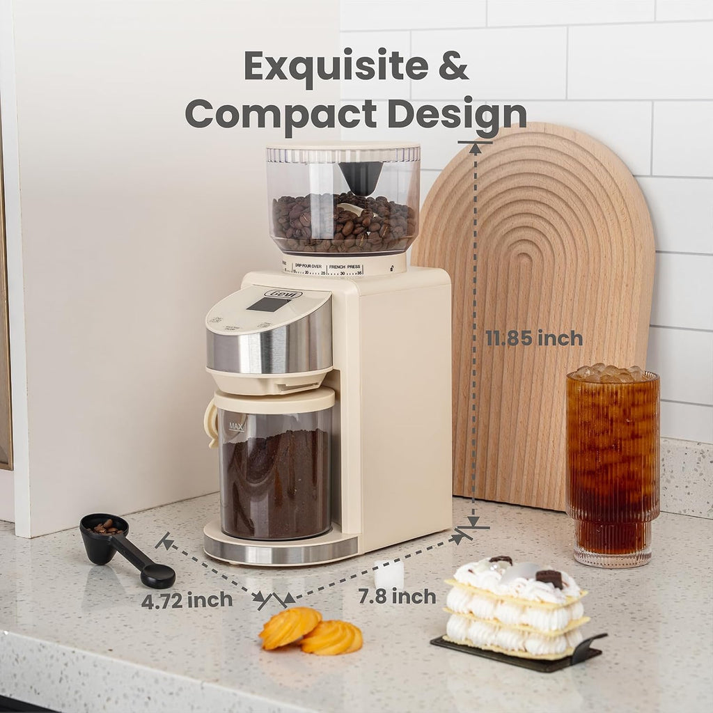 Burr Grinder,35 Grind Espresso Drip French Press,Anti-Static Beige | 35 Grind Levels for Espresso, Drip & French