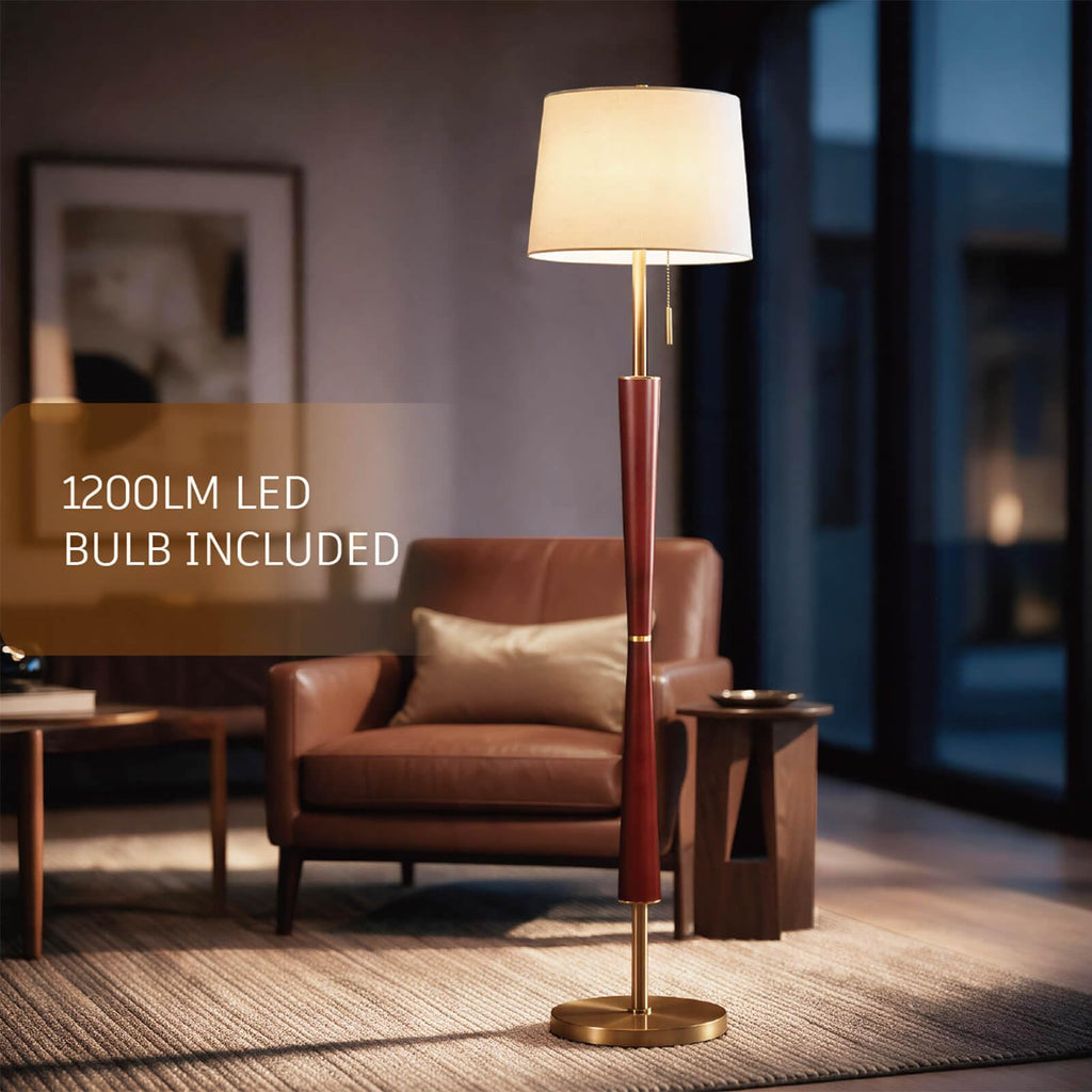 62" Mid Century Modern Floor Lamp, 3 Brightness Levels, Solid Wood
