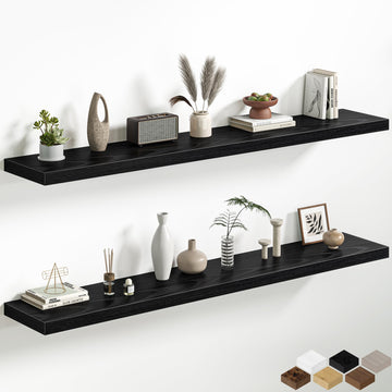 66 Inch Floating Shelves, 12 Inch Deep Wall Shelf for Fireplace Mantel, Black Deep Storage Shelves, Long Floating