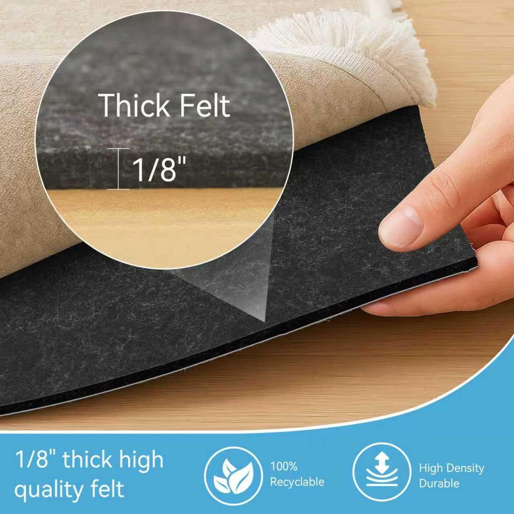 9x12 FT Non Slip Rug Pad,100% Waterproof Felt Rug Pad for Hardwood Floors,1/8" Thick Soft Carpet Pad with Natural