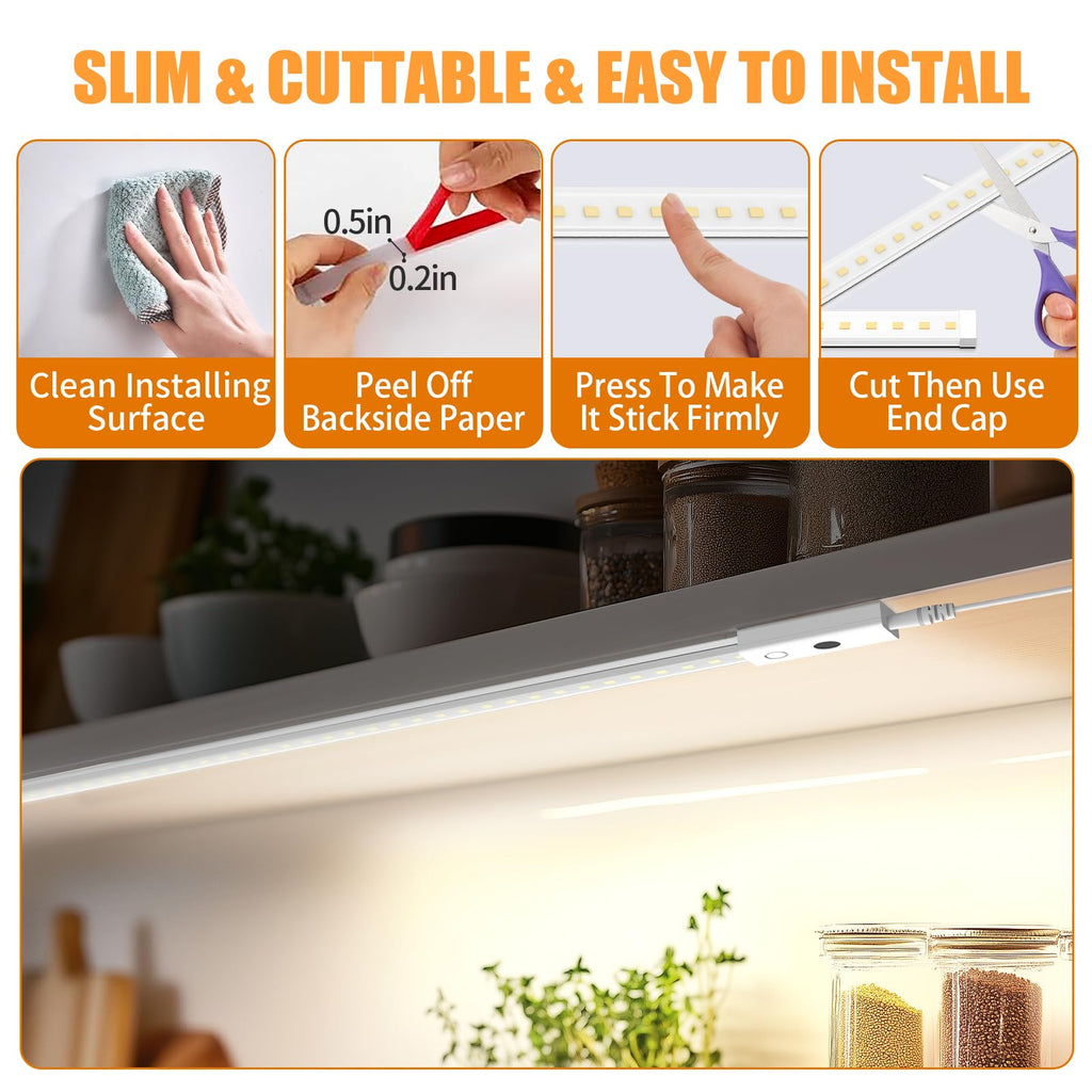 80in Smart Under Cabinet Lights, Handwave Sensor Under Counter Lights, 2700K-6500K 1090lm Stick-on Closet Light