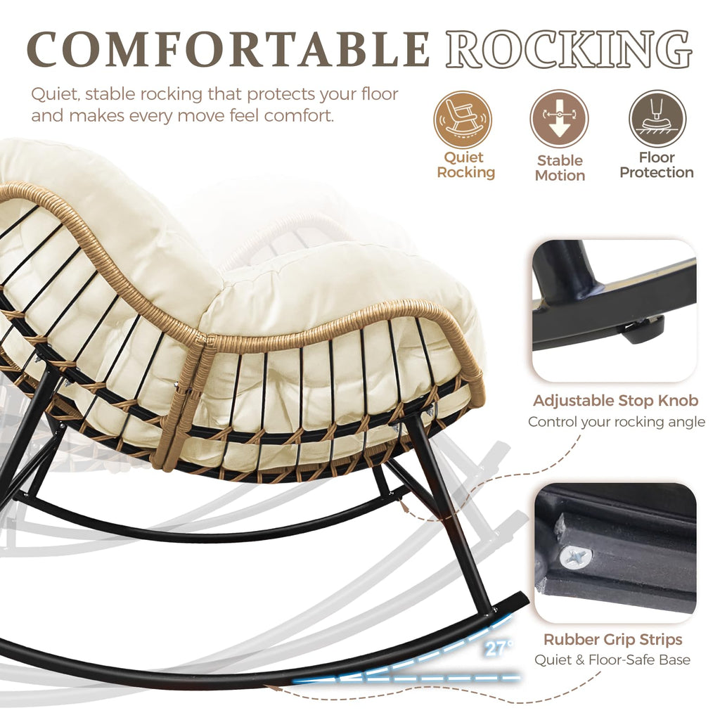 Outdoor Indoor Papasan Rocking Chair, Oversized Rattan Lounge Chair