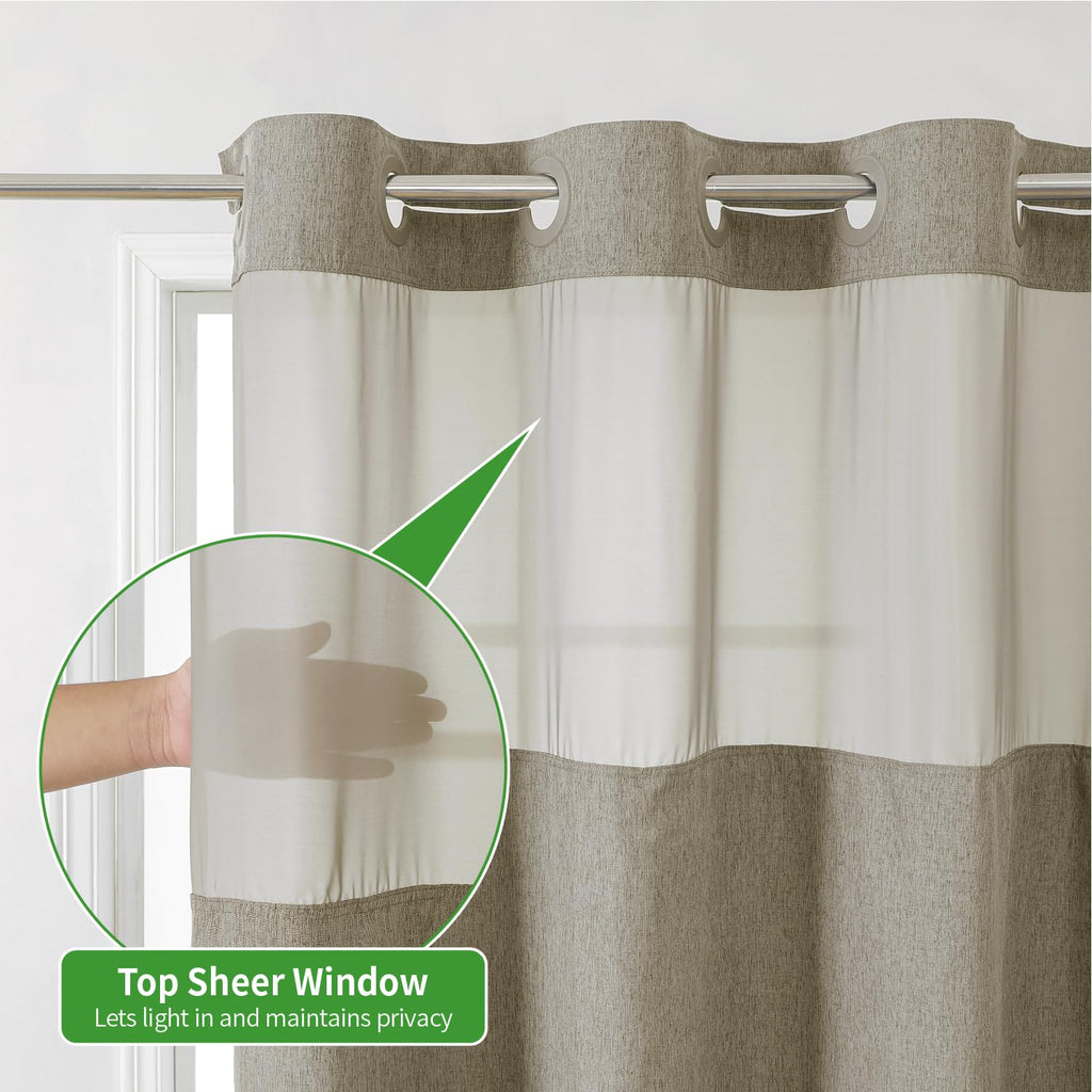 Extra Long No Hooks Needed Linen Textured with Snap-in Fabric Liner Set, Hotel Luxury Decor Shower Curtains
