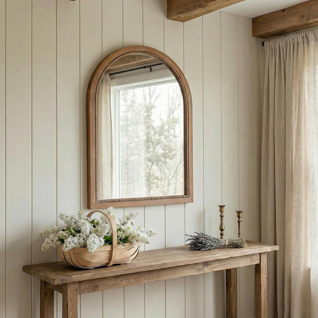 Arched Wood Mirror, 22x30" Farmhouse Vanity Boho Bathroom Wall Mirrors