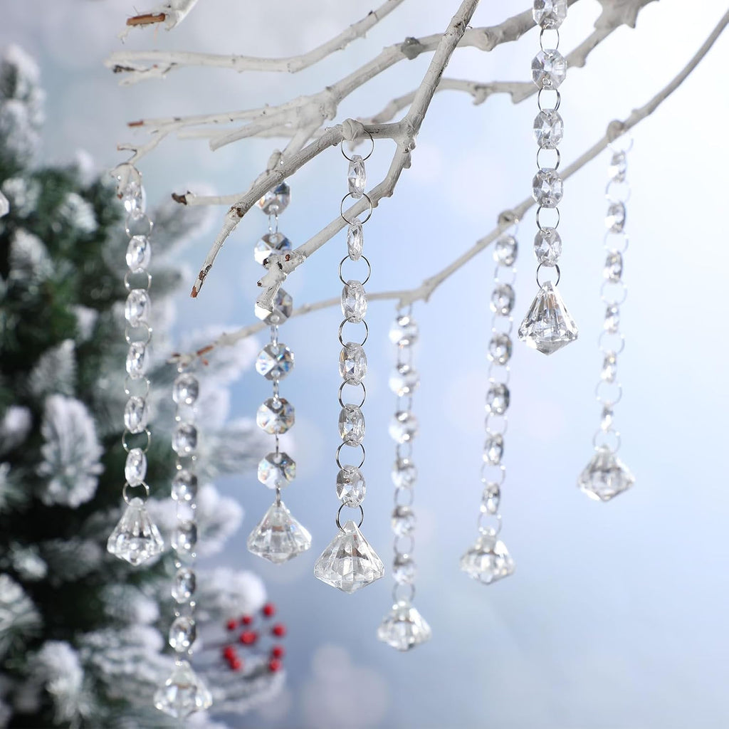 100 Pcs Acrylic Hanging Crystals for Centerpieces Chandelier Clear Crystal Garland Strands Ornament Acrylic Clear