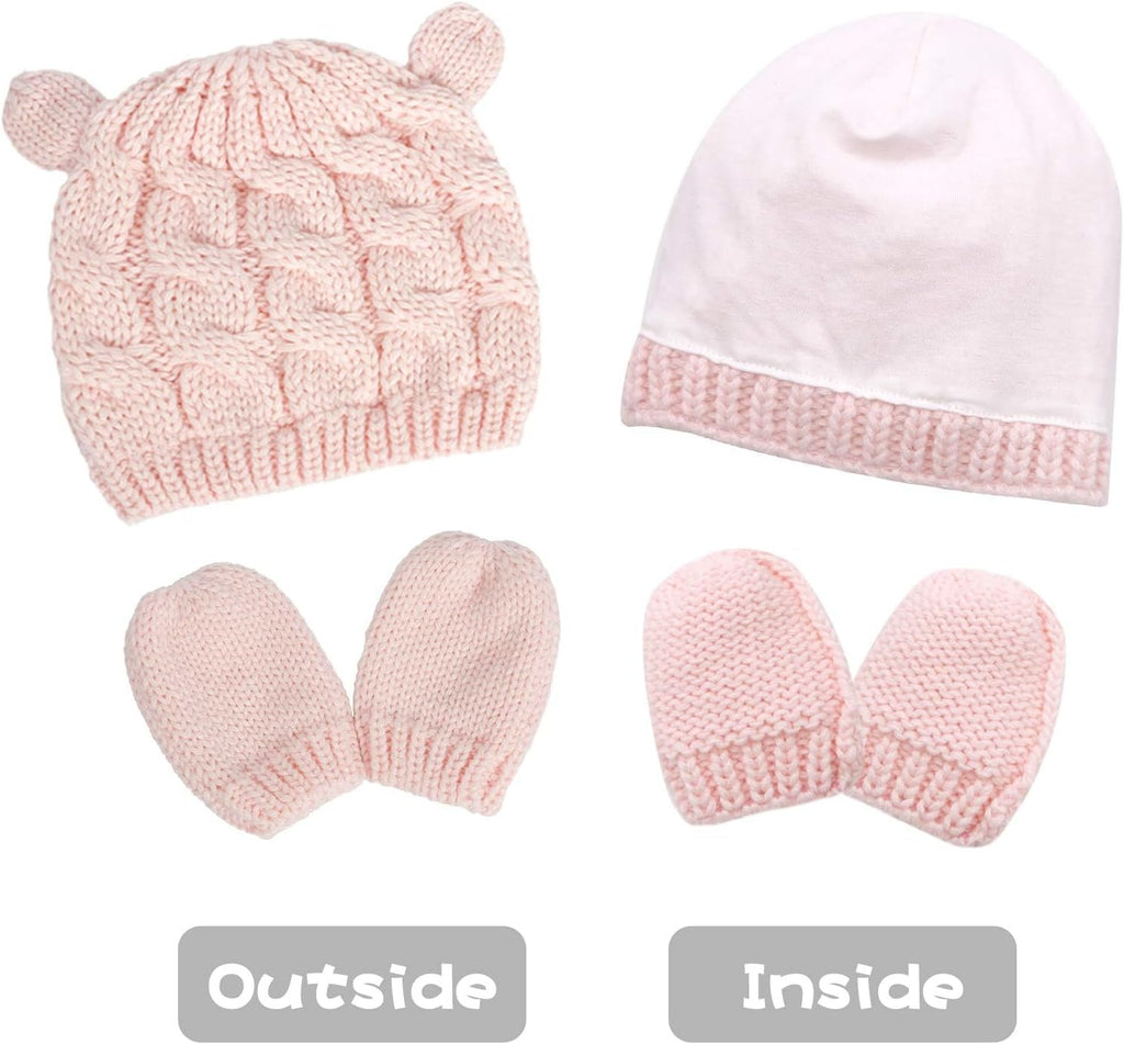 Unisex Baby Toddler Hat and Mitten Set Winter Knitted Thick Warm Beanie Cap Gloves for Infant Boys Girls