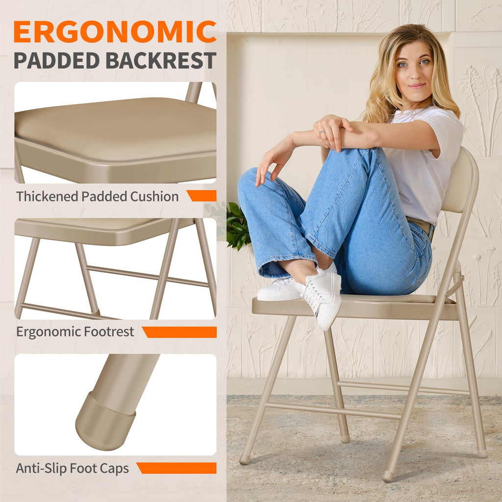 6 Pack Folding Chairs with Padded Seats, Portable Metal Folding Chairs, Vinyl White Padded Folding Chair Party Office