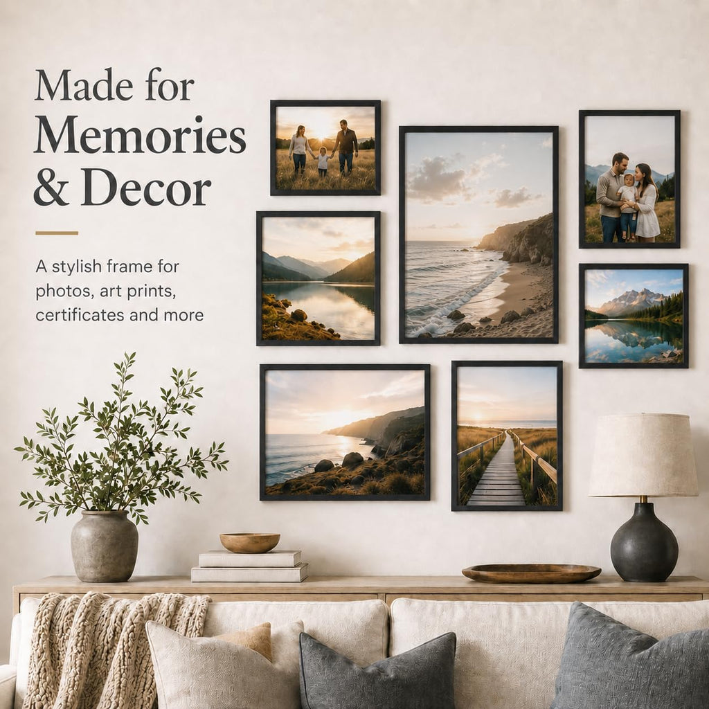 8x12 Picture Frame Set of 4 Black for Wall Hanging or Tabletop- Wall Mounting Horizontally or Vertically, 8 x 12 Wall