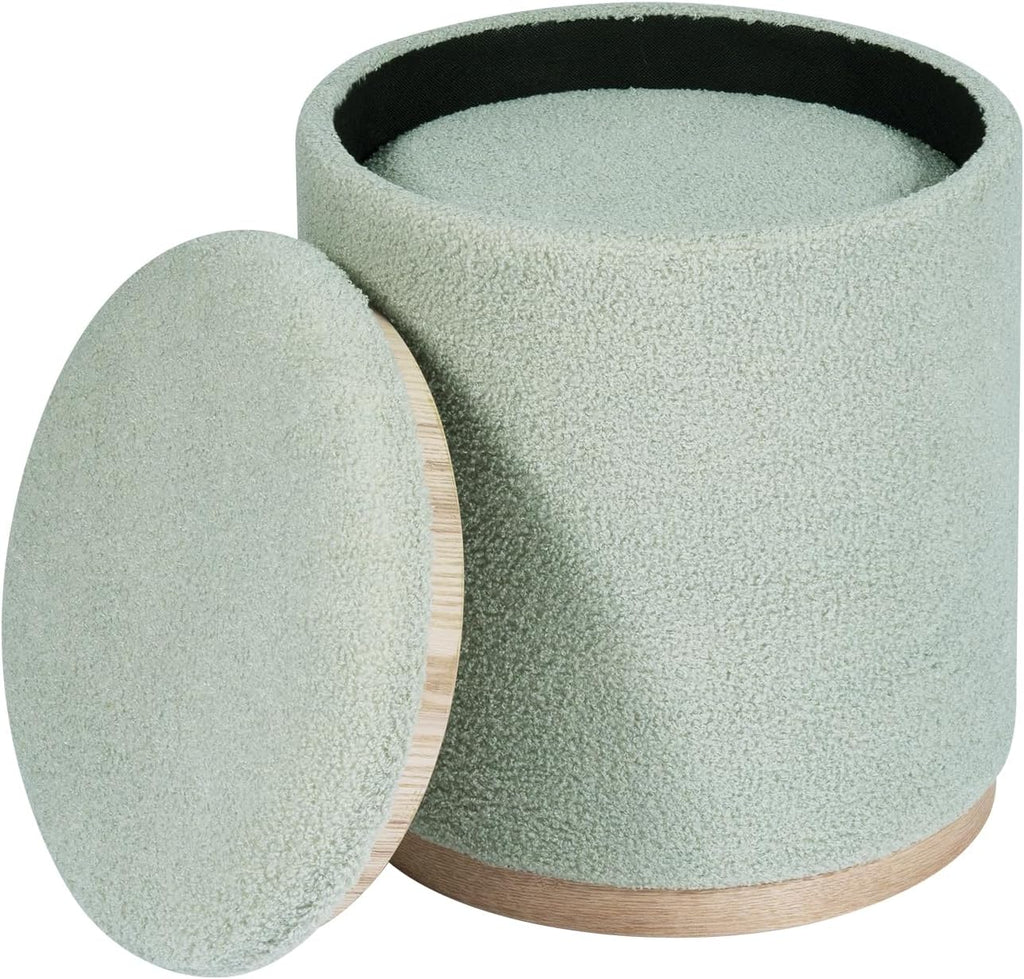 Round Ottoman with Storage Set of 2, Storage Ottoman with Tray, Teddy Velvet Ottoman Storage Modern Multifunctional