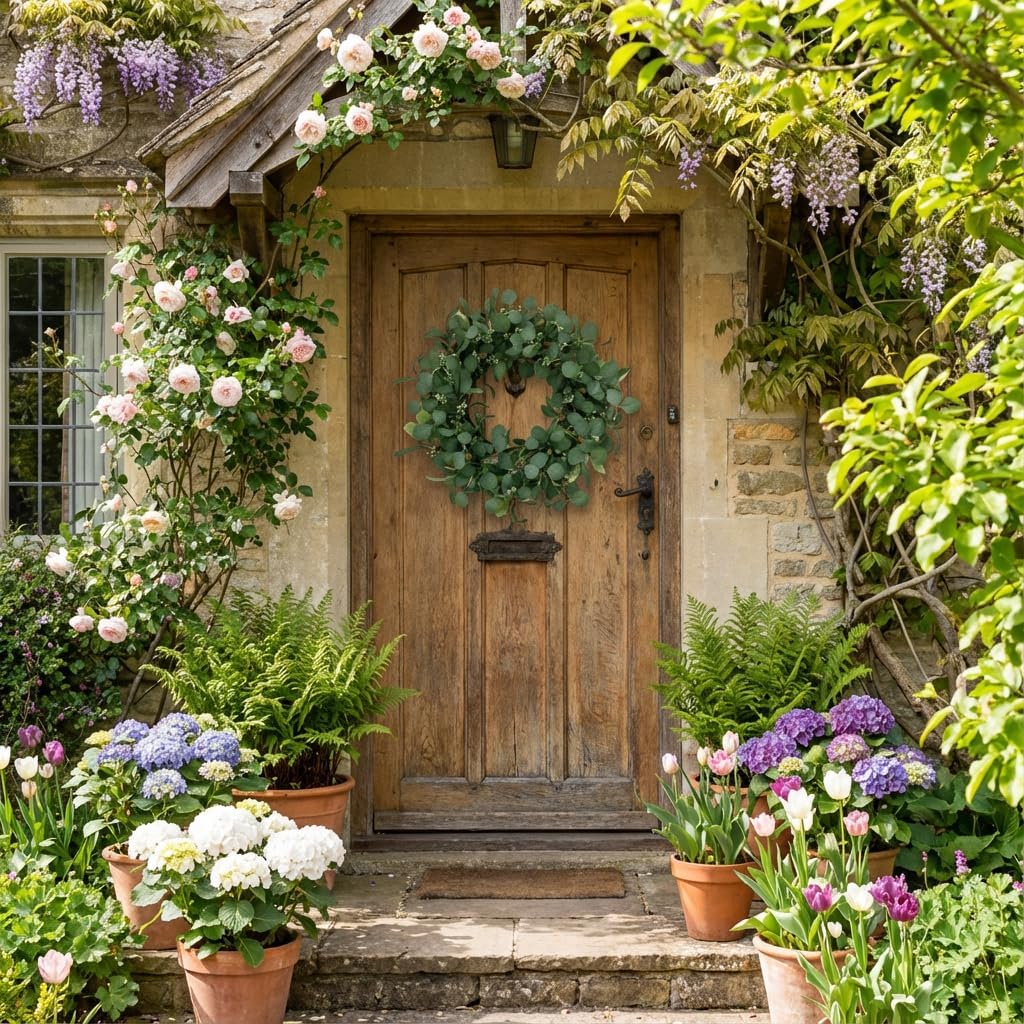 24 Inch Eucalyptus Wreath for Front Door, Large Artificial Greenery Wreaths with Olive Leaves and Berries, Farmhouse