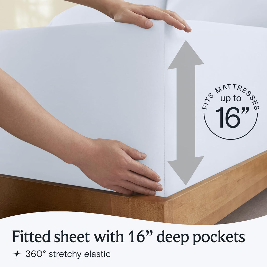 Queen Size Sheet Set, Cooling & Soft Deep Pocket Bed Sheets, 4PC