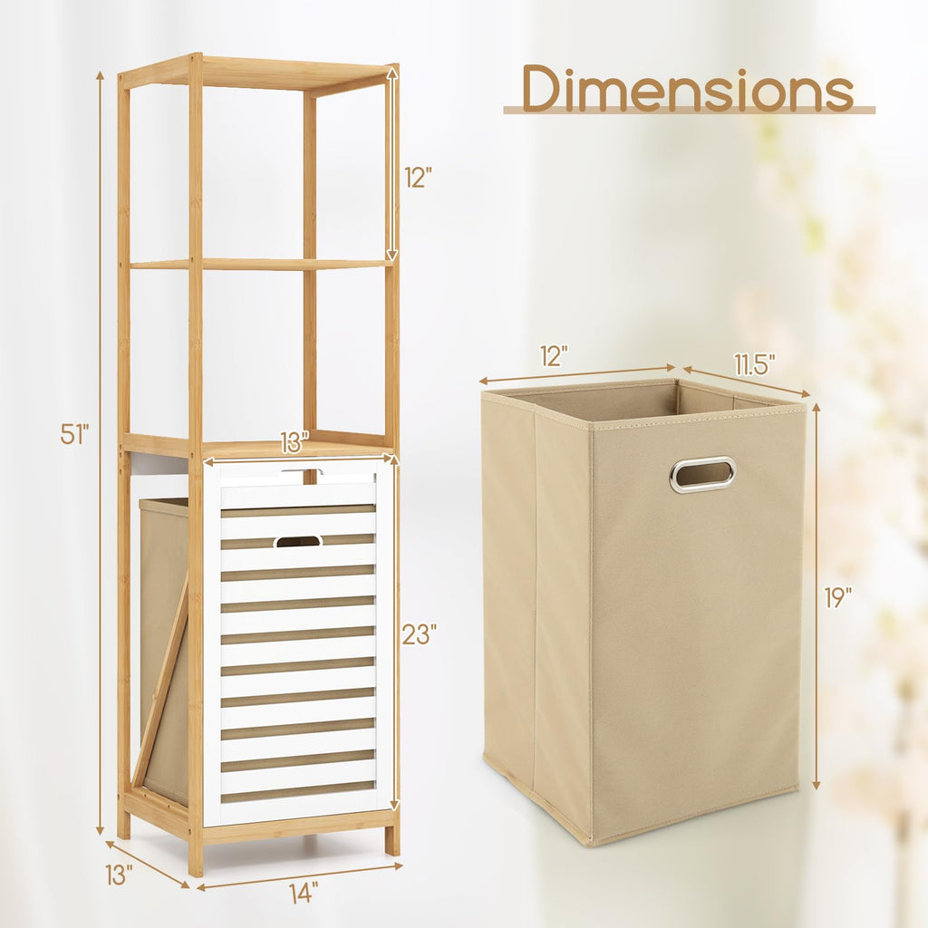 Tilt Out Laundry Hamper - Laundry Hamper Cabinet with 3 Tier Storage Shelves, Removable Laundry Basket, 51" Tall