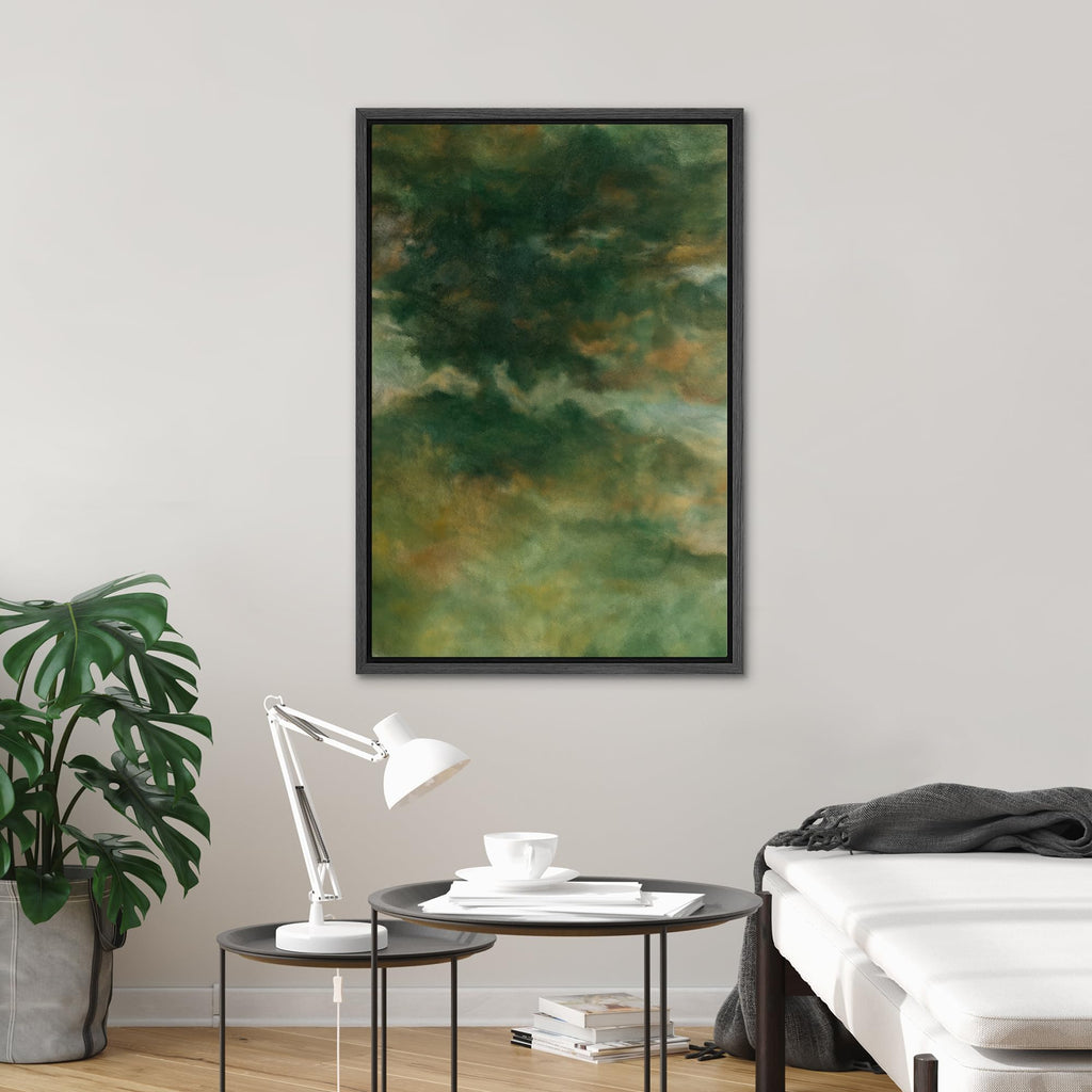 Framed Canvas Print Wall Art Verdant Clouds Green and Earth-Toned Abstract Sky Illustrations Modern Art Decorative