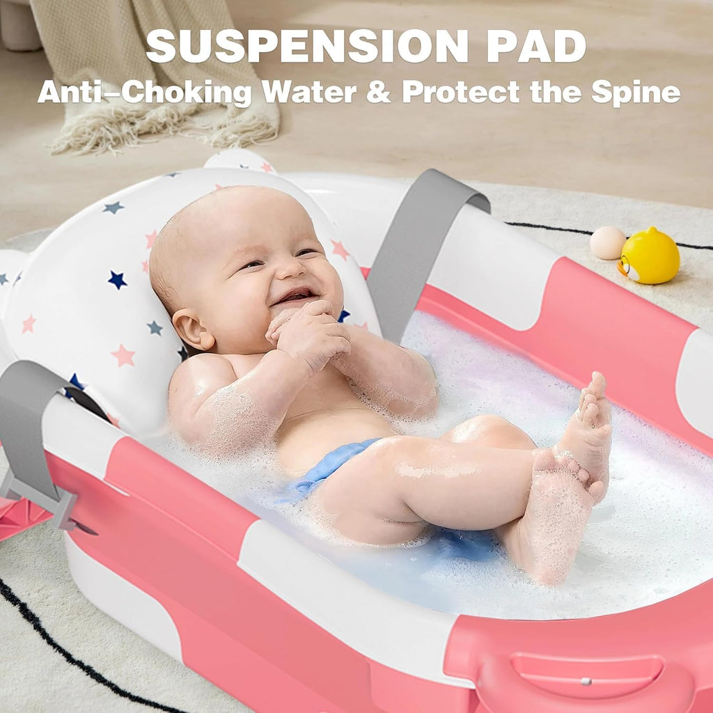 Collapsible Baby Bathtub for Newborn with Thermometer & 1 Hooded Towel & 1 Soft Floating Cushion,Portable Travel