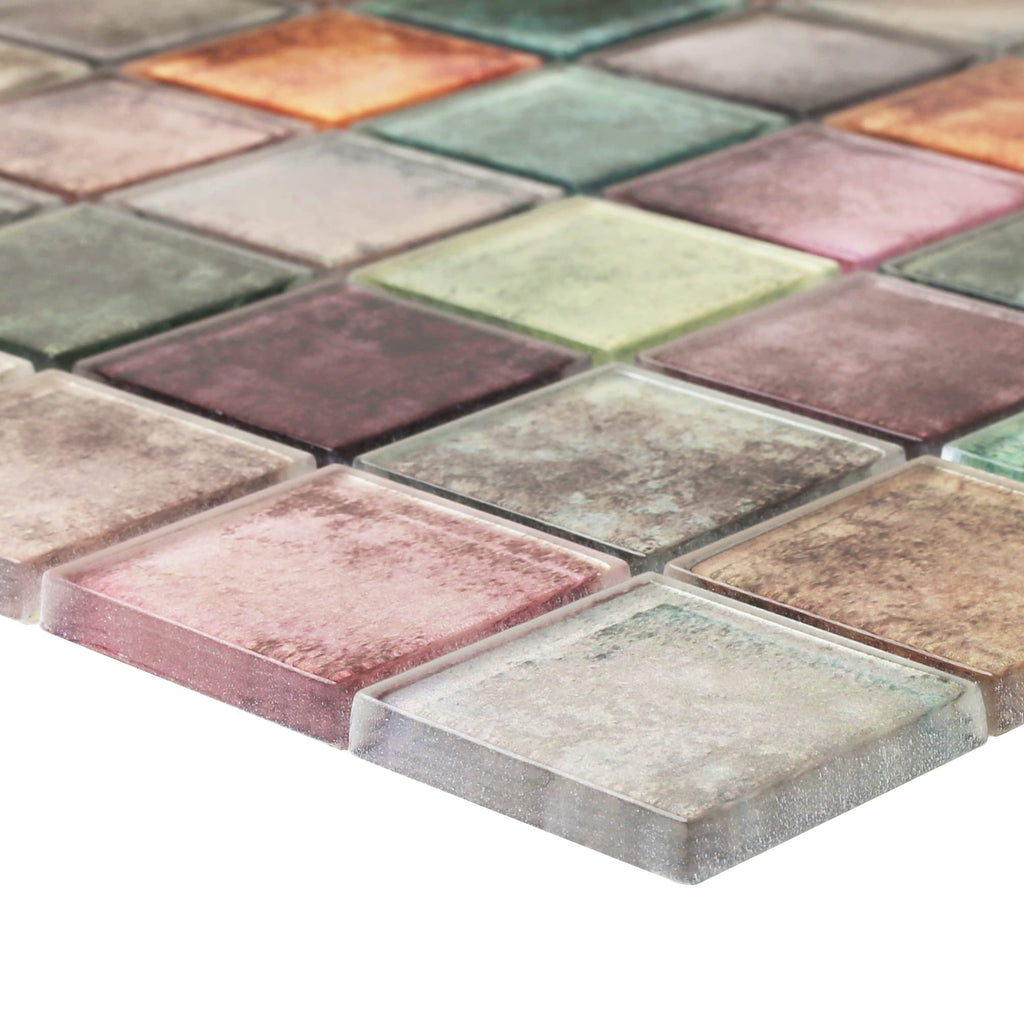 Antique 2'' x 2'' Glass Squared Tile Glazed Red Grey Grid Mosaic Wall Backsplash Tile PT31 (Box of 5 Sheets)
