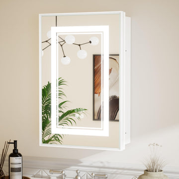 White Lighted Medicine Cabinet with Tempered Glass Mirror 16 x 24 White Metal Led Recessed Medicine Cabinet with