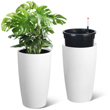 Tall Planters for Outdoor Plants, 22 in Planters Set of 2, White