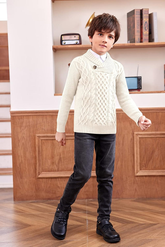 Toddler Pullover Sweaters Shawl Collar Cable Knit Sweaters Long Sleeve Warm Outwear Spring Fall Winter