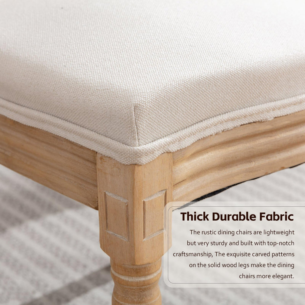 French Country Dining Chairs, Beige Linen, Set of 6