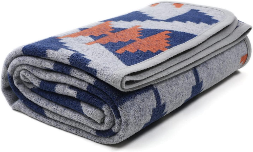 Merino Wool Camp Blanket - Warm Thick Washable Large Outdoor Camping Sleeping Throw Blanket All Weather, Aztec Grey