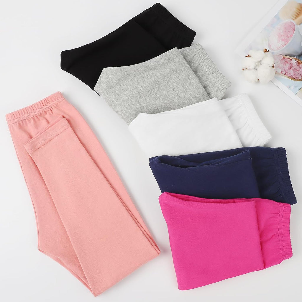 Girls Leggings Full Length Stretchy Pants Cotton Kids Footless