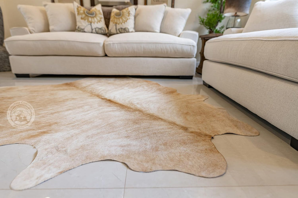100% Genuine Exotic Beige Palomino Cowhide Rug - Modern Style Animal Skin Rug & Floor Carpet & More - Extra Large