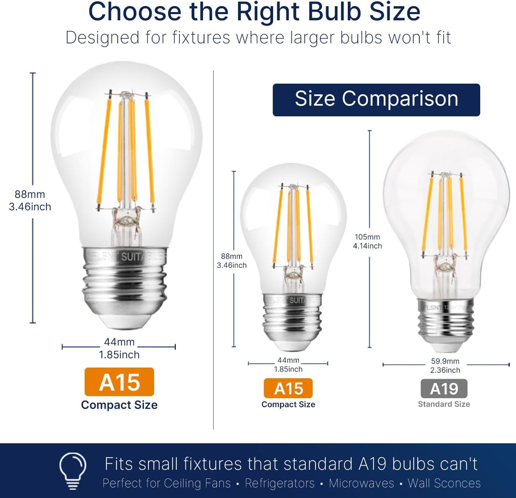 A15 Dimmable Edison Bulbs, 60W, 5000K Daylight, 6 Pack